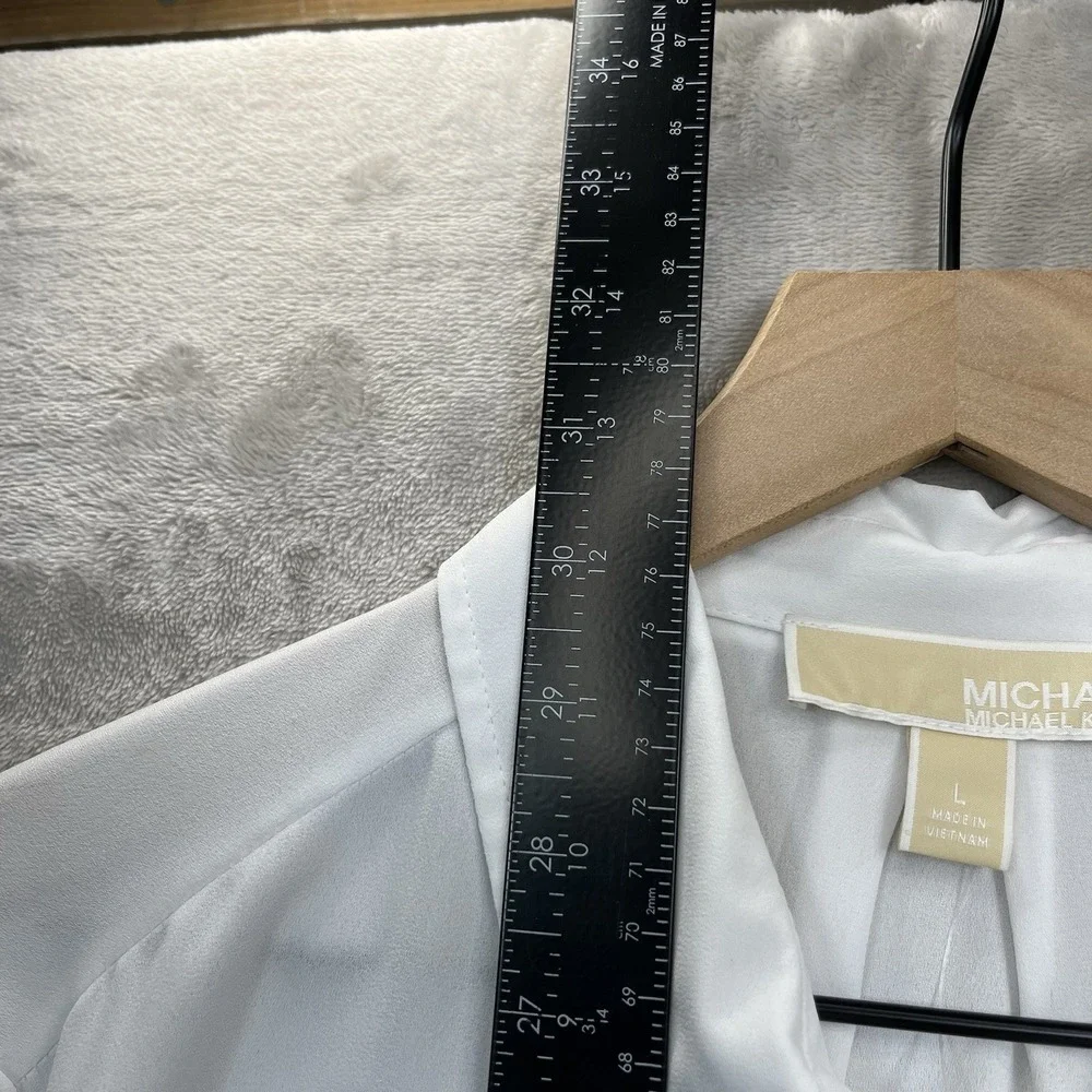 Michael‎ Kors Top White Large Roll Tab Sleeve Blouse W/Gold Zippers NEW